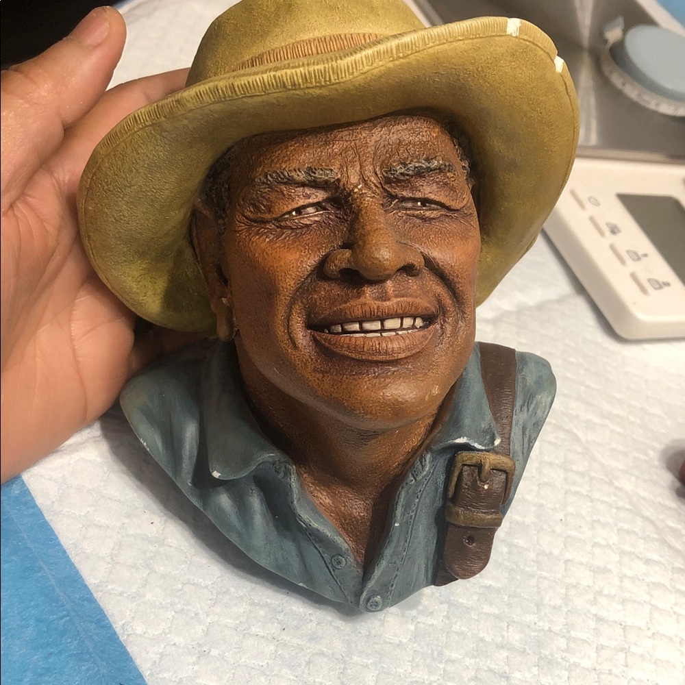 Vintage Yellow Hat Brown Bust Sculpture